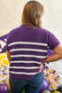 Striped Raw Edge Patch Pocket Drop Shoulder Short Sleeve Sweater